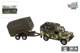 520027  Kids Globe Land Rover met aanhanger military die cast pb 27cm