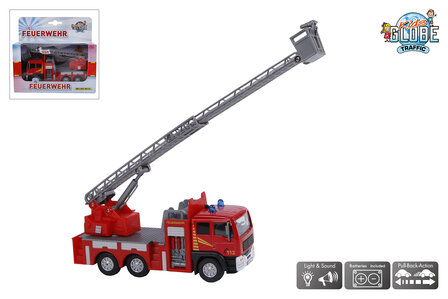 510126  Kids Globe brandweer ladderwagen DE die cast licht geluid pb 16cm