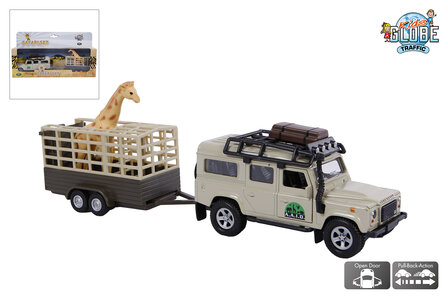 521723  Kids Globe Land Rover met giraffe-trailer die cast pb 29cm