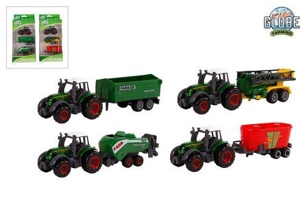 540200  Kids Globe tractor set 3-delig die cast freewheel 2ass 16cm