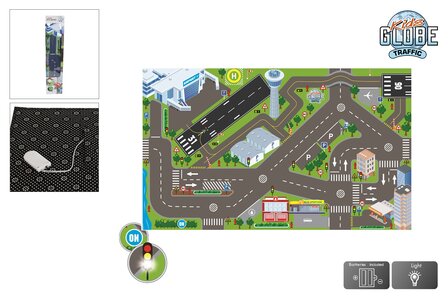 570271  Kids Globe verkeerskleed stad met led verkeerslichten 72x120cm