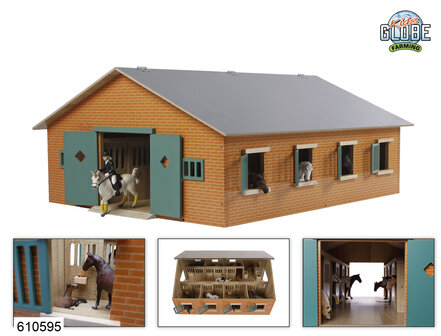 610595  Kids Globe paardenstal met 7 boxen 1:24 72,5x60x30cm