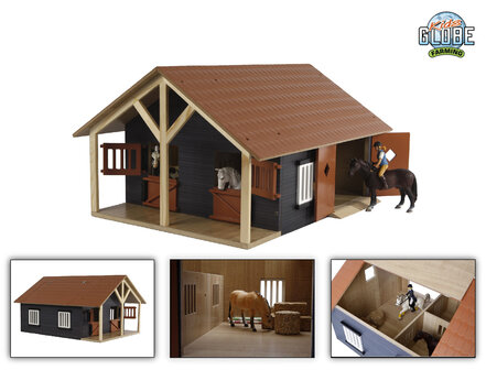 610167  Kids Globe paardenstal met 2 boxen en berging 1:24 51x40,5x27,5cm