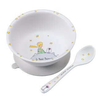 PP702WP  Bowl with suction pad and spoon white