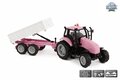 510241  Kids Globe tractor met aanhanger die cast frictie licht geluid roze