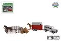 520213   Kids Globe Land Rover met paardentrailer en accessoires die cast pull back 26cm